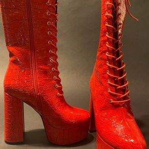 Red snake skin imitation boots